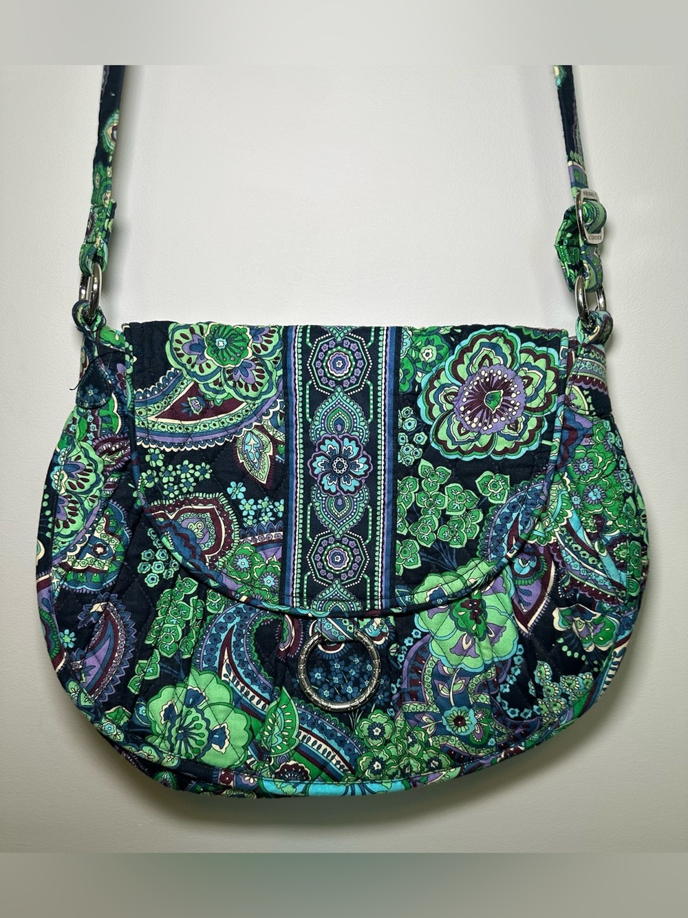Vera Bradley Retired Blue Rhapsody Pattern Quilted Bag Paisley Green Y2K Boho